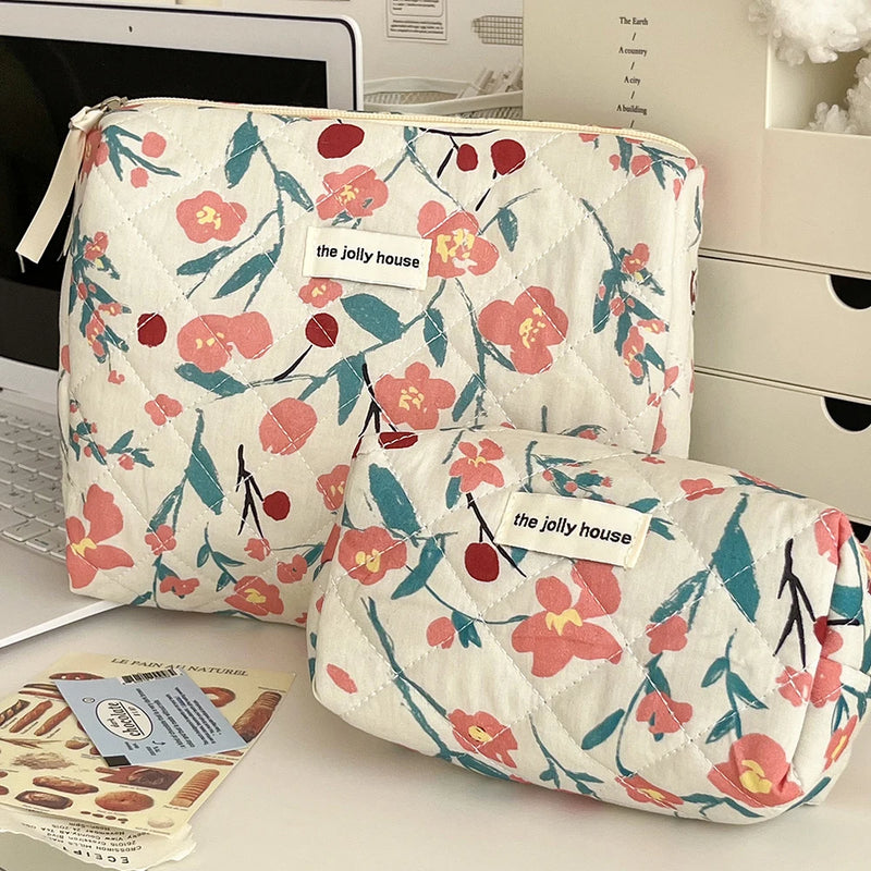 Bolsa de Maquiagem Feminina Estilo Flor – Necessaire de Algodão