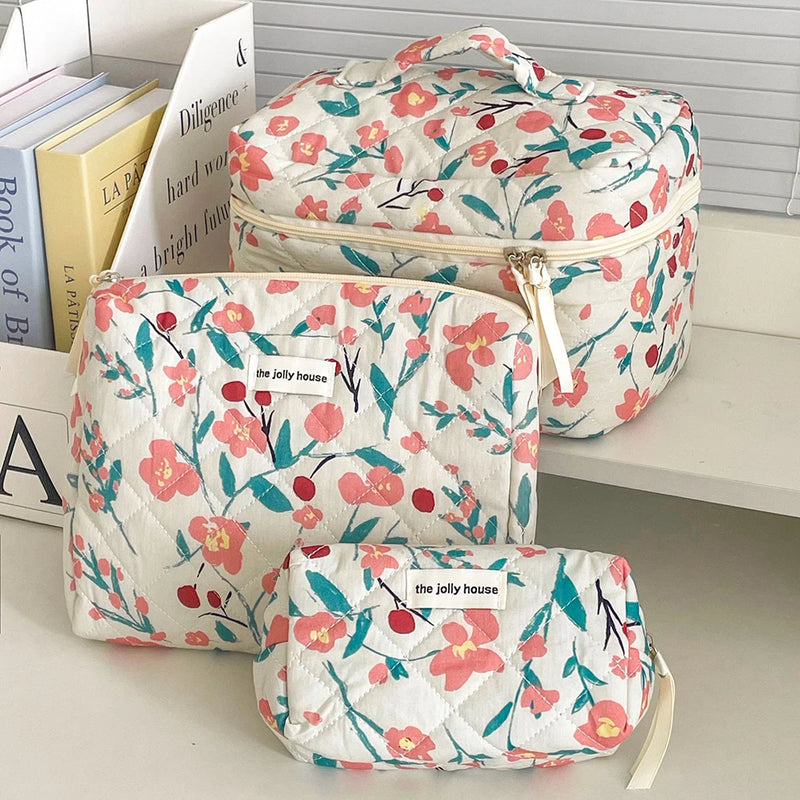 Bolsa de Maquiagem Feminina Estilo Flor – Necessaire de Algodão